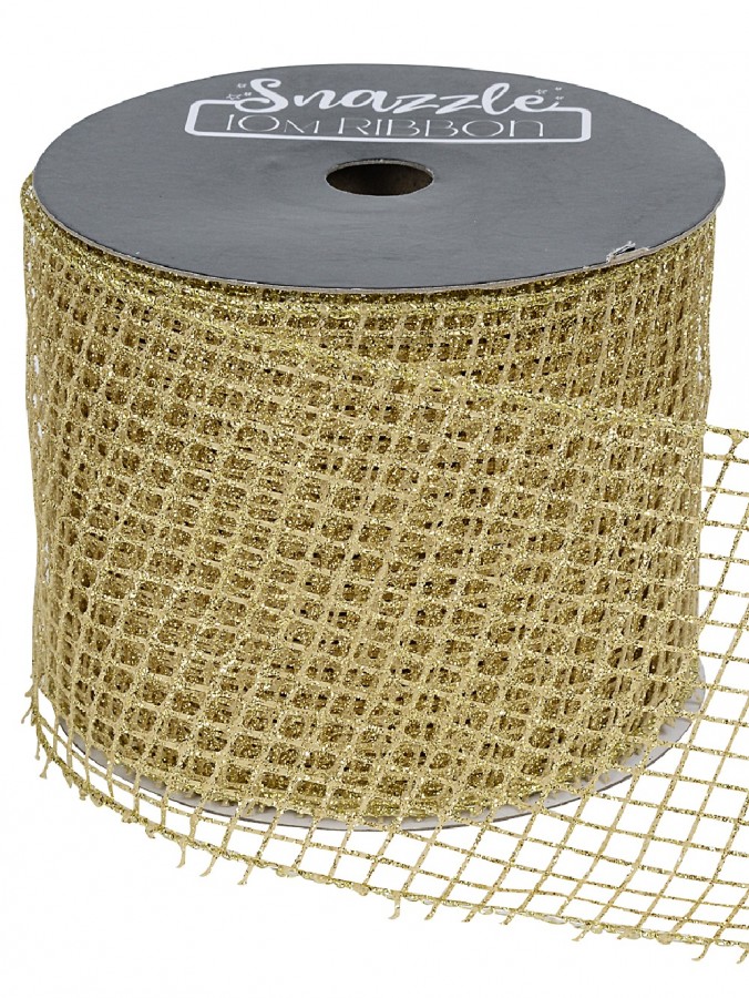 Large Gold Glitter Netted Mesh Wide Cut Christmas Craft Ribbon - 10m