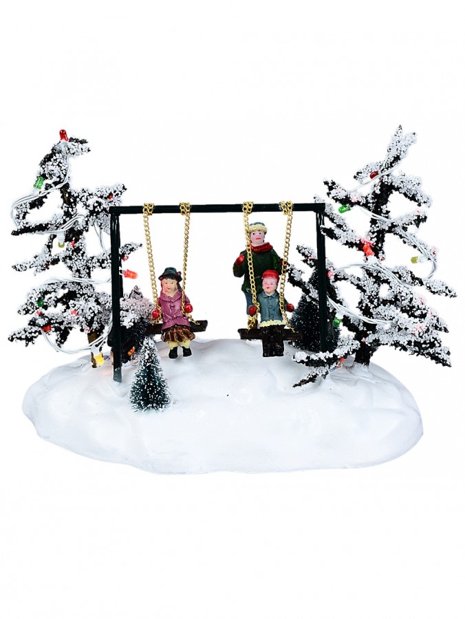 Kids On The Playground Swing Animated LED Christmas Village Scene - 14cm