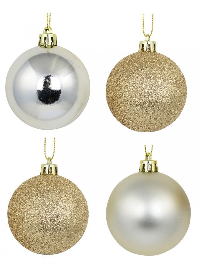 Champagne Glittered, Matte & Metallic Christmas Baubles - 12 x 60mm