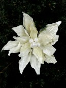 Large Ivory Poinsettia With Glitter & Sequins Christmas Clip Pick - 44cm Wide