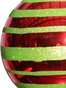 Metallic Red With Green Glitter Stripe Large Bauble Display Decoration - 25cm