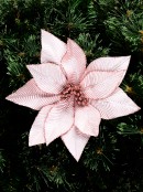 Pink Velour Poinsettia With Glitter Edges Christmas Flower Clip Pick - 25cm Wide