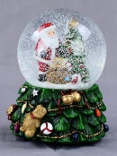 Santa, Tree & Gifts With Music & Lights Waterball Snow Globe Ornament - 14cm