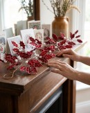 1.8m Red Velvet Holly Leaf Christmas Vine Garland | Silver Glitter & Snow Berries