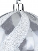 80mm White With Glitter & Clear Candy Swirl Christmas Ball Bauble