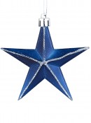 3x 90mm Midnight Blue Christmas Star Baubles With Silver Glitter