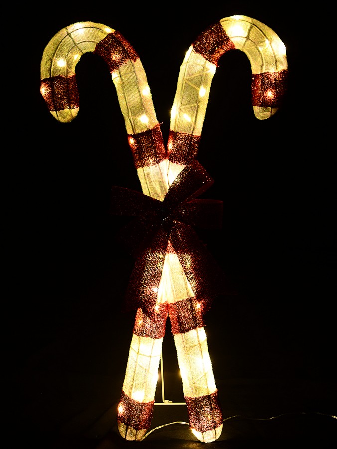 85cm Candy Canes & Bow Tinsel Mesh With Warm White LED Light Display