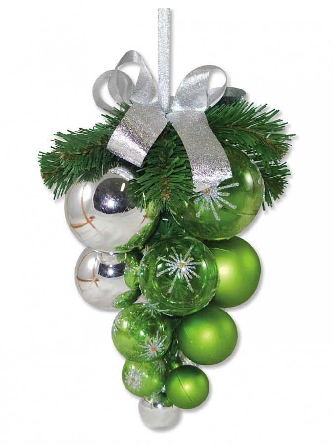 Lime & Silver Bauble Cluster - 22cm
