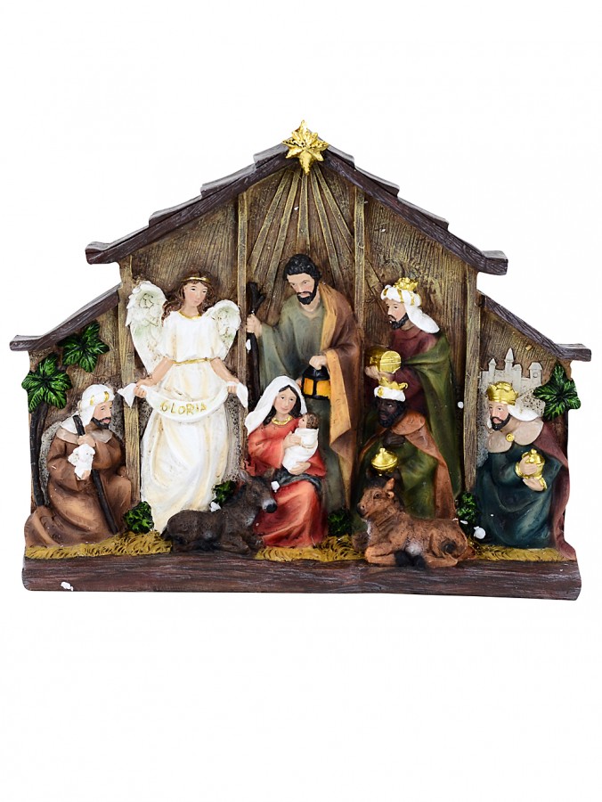 Nativity Of Jesus Full Bethlehem Stable Scene Resin Christmas Ornament - 25cm