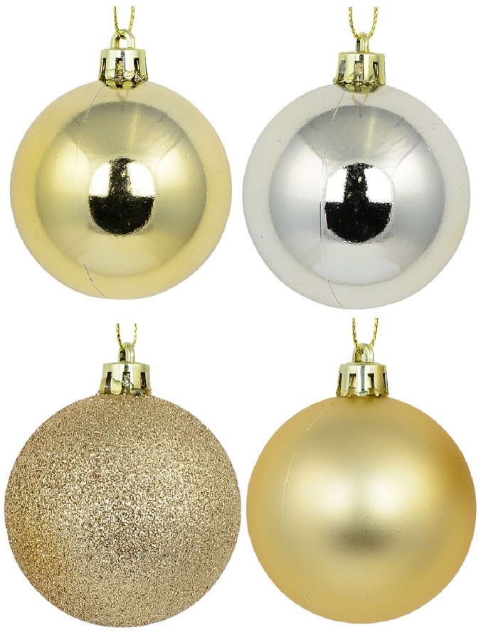 Light Gold Metallic & Gold Glitter, Matte & Metallic Baubles - 12 x 60mm
