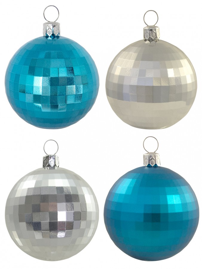 Assorted Silver & Turquoise Mirror Ball Decorations - 12 x 60mm