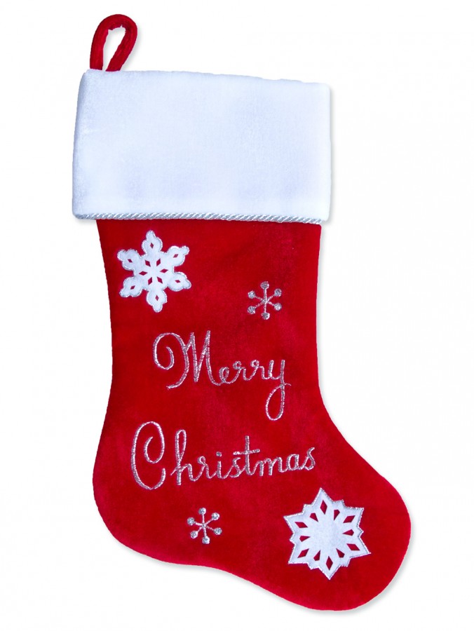 Velvet With Merry Christmas & Snowflakes Stocking - 46cm
