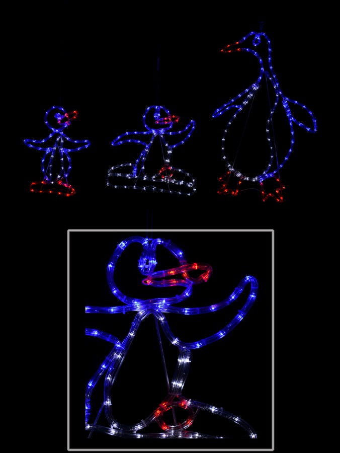 Blue, Red & Cool White Family Of Penguins Rope Light Silhouette - 1.2m