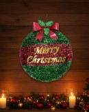 43cm Red & Green Decorated Merry Christmas Bauble Tinsel Plaque Ornament