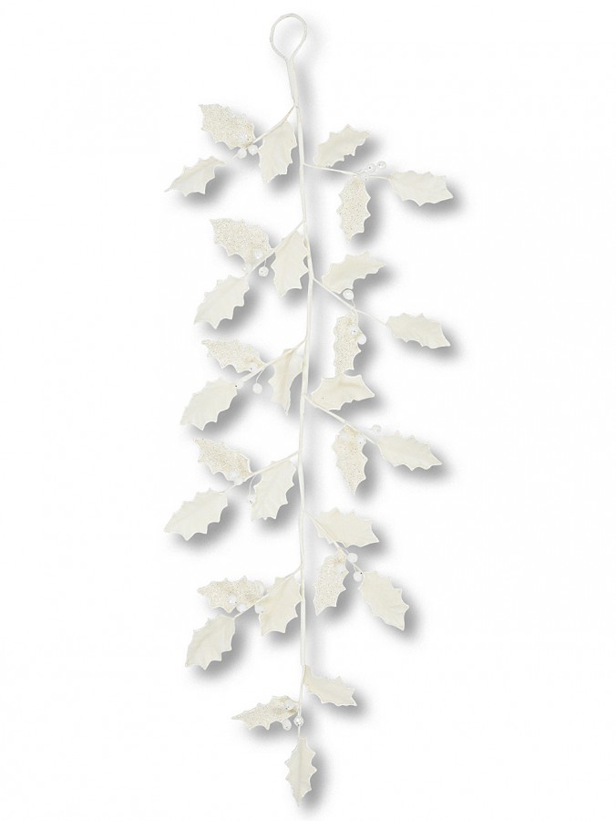 Pearl White Felt Holly Christmas Vine Garland Silver Glitter & Icicle Details | 1.2m