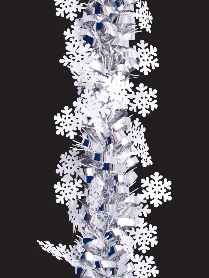 Metallic Silver Snowflake With Snowflakes Tinsel Garland - 2.7m