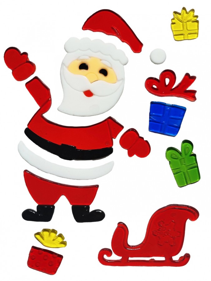 Santa With Christmas Presents & Sleigh Gel Window Cling Decoration - 20cm