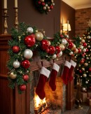 2.7m Decorated Red & Gold Bauble Christmas Garland | Star, Ribbon & Twigs