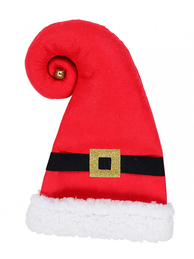 Red Curl Top Felt Traditional Christmas Santa Hat - One Size Fits Most