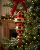 52cm Apple Red & Lime Green Glitter Striped Large Display Ellipsoid Finial