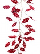1.8m Red Velvet Holly Leaf & Snow Berries Christmas Vine Garland