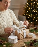 Wired White Velvet Ribbon With Champagne Glitter Diamond | 10m x 10cm