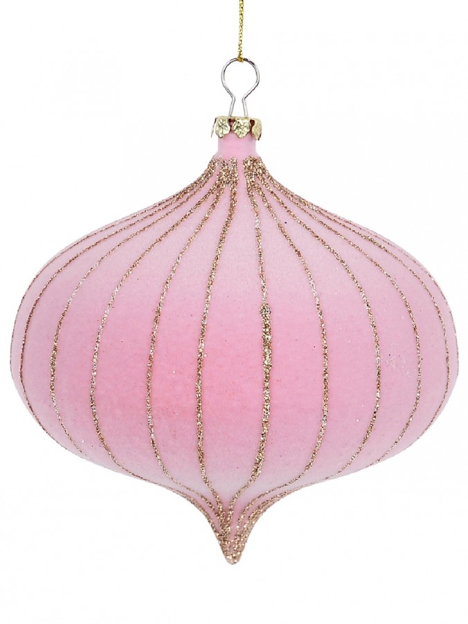 Pale Pink Textured Onion Bauble Christmas Tree Hanging Decoration - 10cm