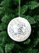 15cm Shiny Champagne Christmas Ball Bauble With Textured White Mesh