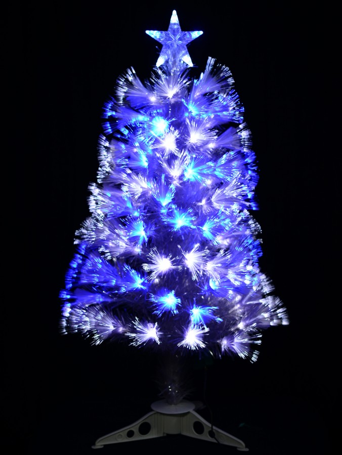 Blue & Cool White LED Fibre Optic Tree With Transparent Leaves - 90cm