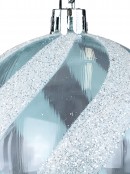 80mm White With Glitter & Clear Light Blue Candy Swirl Christmas Ball Bauble