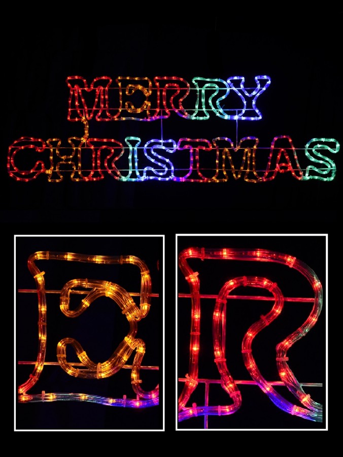 Merry Christmas With Various Coloured Letters LED Rope Light Silhouette - 1.6m