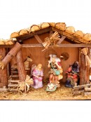 3D Set With Real Wooden Stable & 11 Porcelain Figurines Nativity Scenes - 59cm