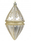 4x 14cm Ivory & Silver Oval Finial Baubles With Gold Glitter Embellishment