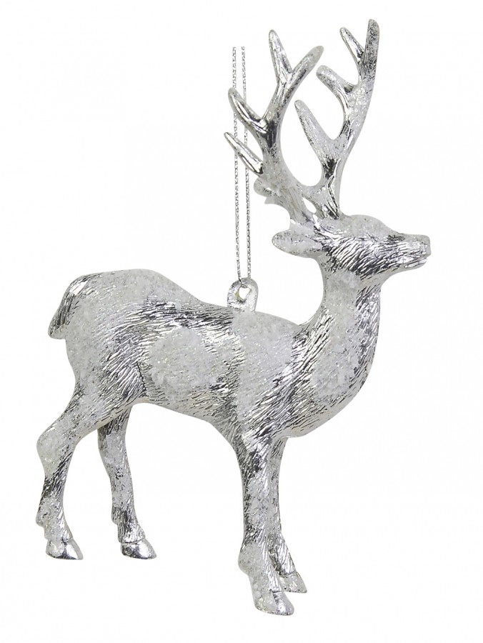 Silver Standing Deer Hanging Ornament - 80mm