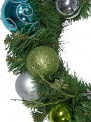 Pre-Decorated Lime, Silver & Turquoise Bauble & Pine Wreath - 38cm