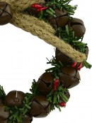 Hanging Decorative Metal Bells Wreath With Jute & Foliage - 10cm