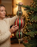 Red Green & Gold Heritage Stripe Multi Ball Large Display Finial | 59cm