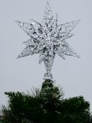 Silver Glitter & Iridescent Sequin Star Christmas Tree Topper Decoration - 32cm