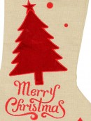 Natural Burlap With Merry Christmas & Tree Design Christmas Stocking - 42cm
