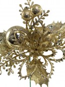 Gold Decorated Poinsettia Decorative Pick - 11cm