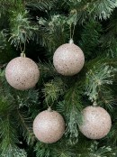 4x 80mm Rose Gold Metallic Sequin & Glitter Coated Christmas Baubles