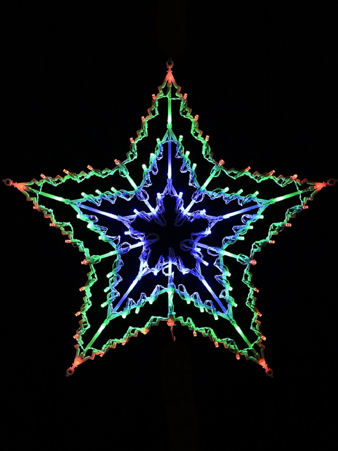 Red, Green & Blue LED Triple Christmas Star String Light Silhouette - 53cm