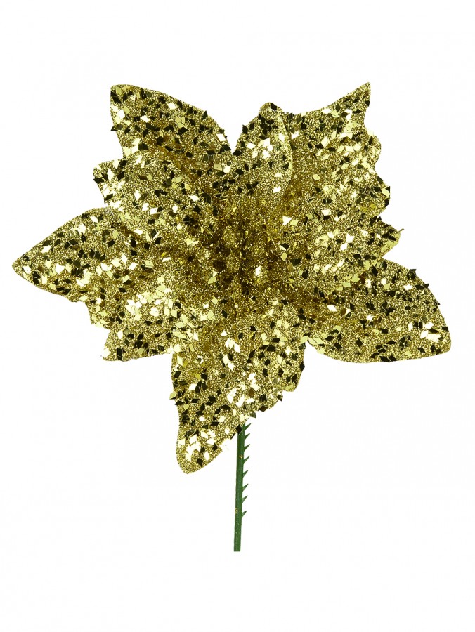 Gold Glittered Flecks Poinsettia Pick - 16cm