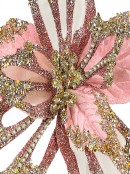 Blush Pink Long Poinsettia Pick with Silver & Gold Detail with Clip - 24cm