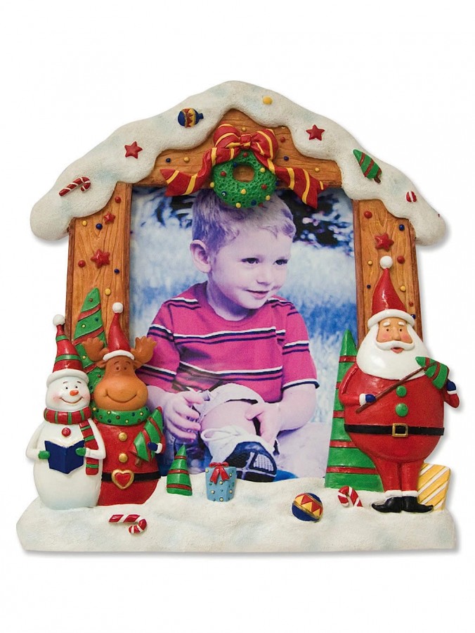 Santa, Snowman & Reindeer Photo Frame Ornament - 17cm