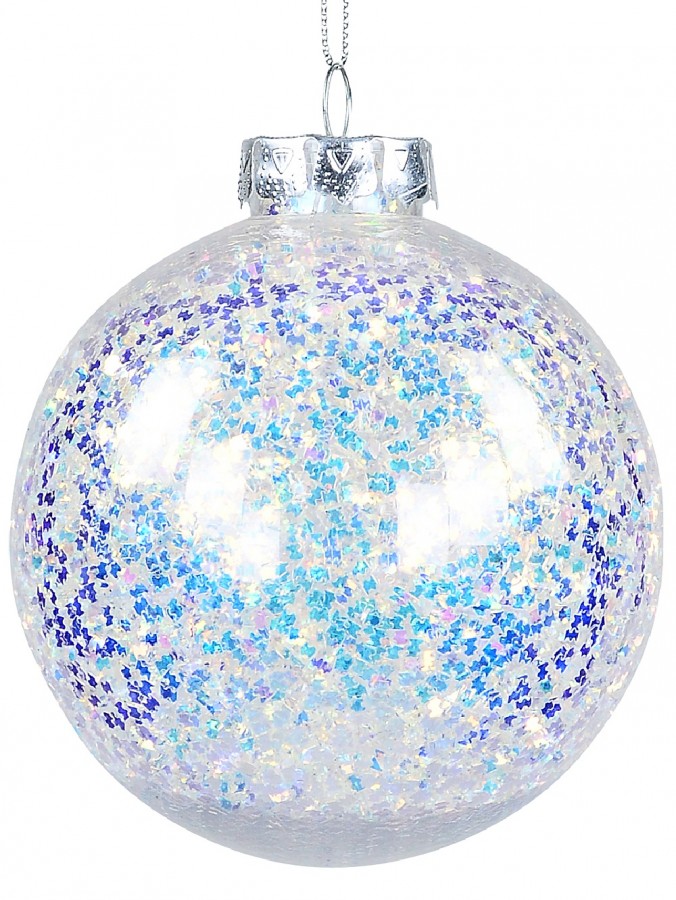 Iridescent Flake Clear Bauble Christmas Tree Hanging Decoration - 10cm