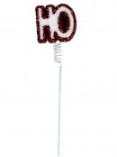 White & Red Tinsel Fleck ' HO ' Christmas Spring Wobble Long Stem - 11cm Wide