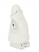 Ceramic Santa Standing Ornament in White Gloss & Silver - 17cm