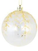4x 80mm Brown & Clear Christmas Baubles Decorated With Glitter Snowflake