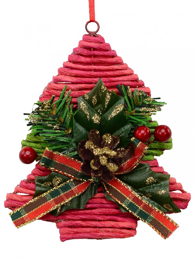 Red Twine With Green Foliage Christmas Tree Hanging Decoration - 13cm